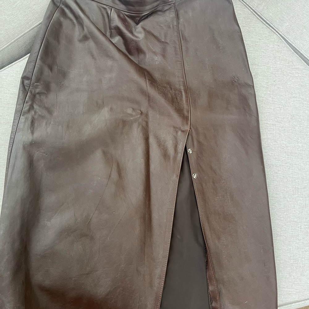 Brown Leather Midi Skirt